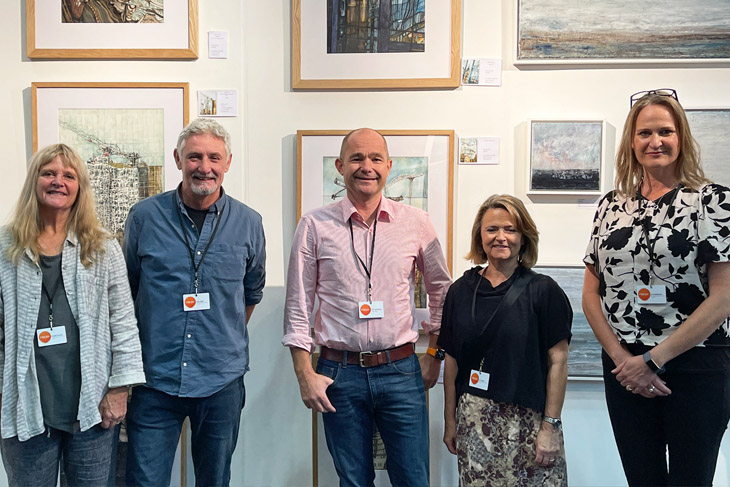 Artist exhibiting on the fresh@Fresh stand sponsored by RRA Architects. From the left: Angela Dooley, Andy Watt, RRA's MD Mark Powles, Jan Tapner and Zoe Ashbrook.