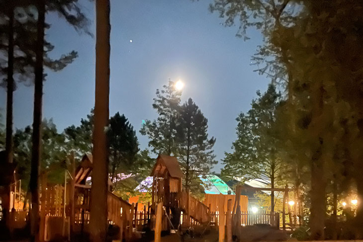The moon shining down on the first night of the RRA 2021 trip to Center Parcs, Longleat, Warminster.