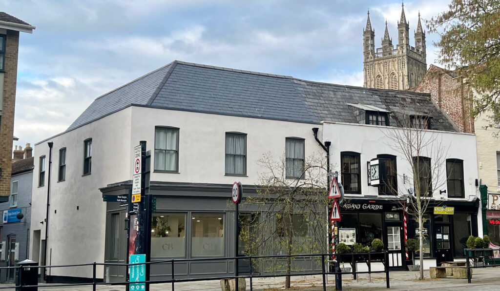 88 Westgate Street, one of RRA Architects projects. Pictured with Gloucester Cathedral in the background, showing the close proximity.