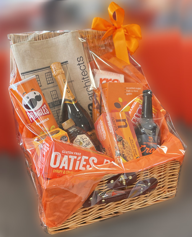 Orange themed hamper is offered as prize from RRA Architects