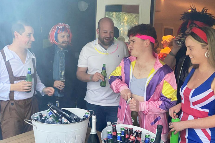 Some of the RRA Architects team enjoying the fancy dress Eurovision party at Center Parcs, Longleat.
