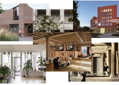 Mixed image of the shortlist for RIBA Stirling Prize 2023. Images courtesy of RIBA.